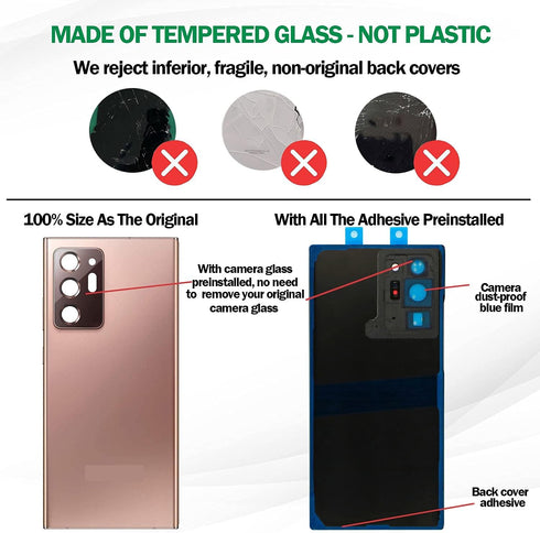 Galaxy Note 20 Ultra Replacement Back Glass Panel Case with Pre-Installed Camera Lens + All The Adhesive + Tools Kit for Samsung Galaxy Note 20 Ul...