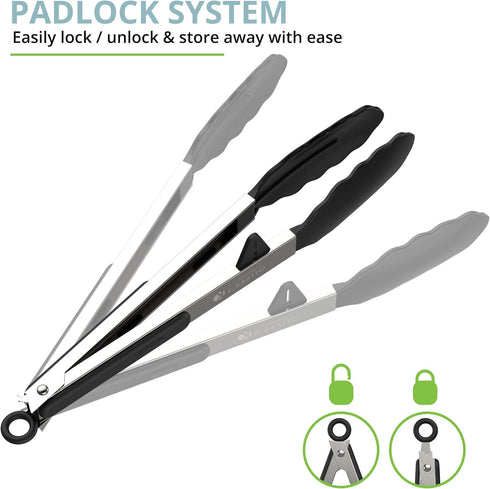 Oliver's Kitchen ® Tongs - 2x Food Safe Silicone Cooking Tongs - Locking Clip for Easy Storage - Great for BBQ - Easy To Use & Grip Kitchen Tongs ...