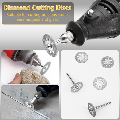 Cutting Wheel Set 44pcs for Rotary Tool, Diamond Cutting Wheels 10pcs and Resin Cutting Off Wheels 20pcs with Mandrels, HSS Circular Saw Blades 6p...