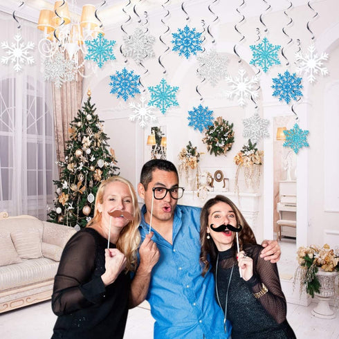Snowflake Swirls Decoration Party Snowflake Christmas Hanging Swirls Winter Party Ceiling Decorations Blue White Silver Snowflake Garland for New ...