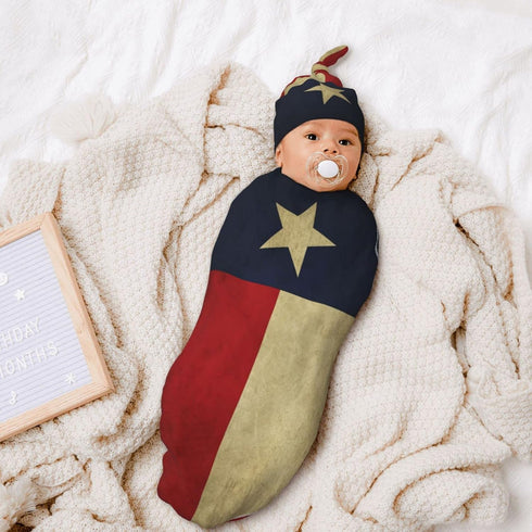 Texas Lone Star State Flag Pattern Baby Newborn 100% Cotton Swaddle Blanket with Beanie Hat Set Cotton Receiving Blankets Sleep Sack for Girls Boy...
