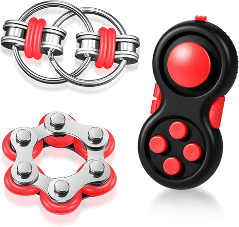 3 Pieces Handheld Mini Sensory Fidget Toy Set Includes Six Roller Chain and Key Flippy Chain Bike Chain Fidget Handheld Fidget Pad Stress Relief T...