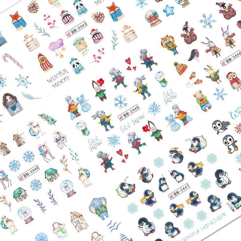 Christmas Nail Art Stickers12 Sheets Water Transfer Nail Stickers Cute Christmas Penguin Nail Decals Winter Nail Art Supplies Snowflake Elk Nail W...
