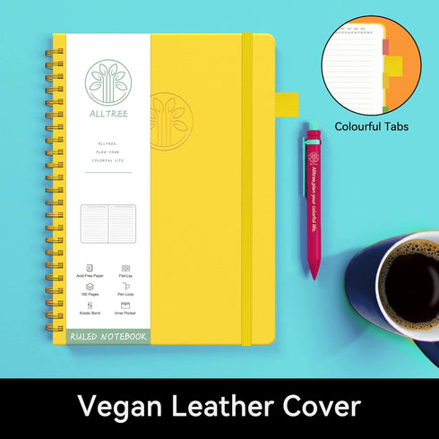 Alltree Lined Spiral Notebook, Hardcover Notebook for Work, Medium A5-6 inches x 8.5 inches,Spiral Journal with Pen Loop, Pocket, 160 Pages, Yello...