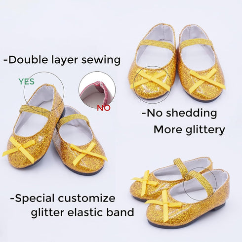 7 Pairs of Glitter Doll Shoes Fits for 18 inch Doll Shoes American Dolls Sparkle Doll Shoes Princess Accessories...