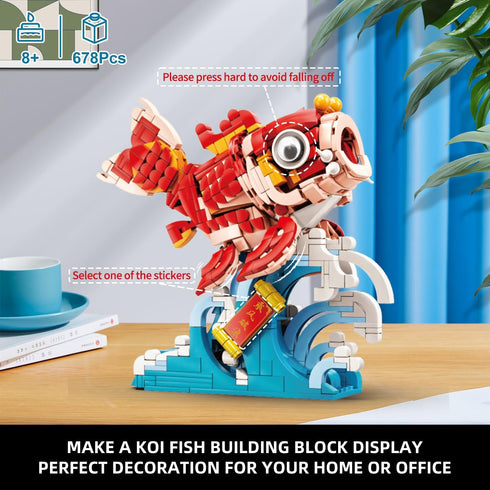 678 Piece STEM Building Block Toys 8.19" x 4.57" x 7.5"(L x W x H) Koi Fish Building Set with Base,Office or Home Decor,Creative Projects Crafts K...