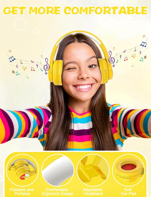 Kids Bluetooth Headphones, Wireless Headphones with Microphone, 74/85/94dB Volume Limited, 80H Playtime, Foldable Over Ear Headphones for School, ...