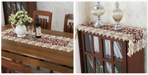 Lace Floral Embroidery Table Runner, Polyester Rectangle Transparent Dresser Scarf for Home Dining Room Tabletop Decoration, 16 x 78 Inches, Red...