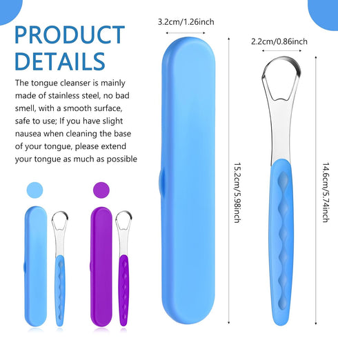 Yinkin 2 Pcs Tongue Scraper for Adults and Kids Cleaner Stainless Steel Tongue Scraper Metal Tongue Brushes Set with Travel Cases for Breath Reduc...
