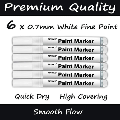 White Paint Pen, 6 Pack 0.7mm Acrylic Permanent Marker White Paint Pens for Wood Rock Plastic Leather Glass Stone Metal Canvas Ceramic Marker Extr...