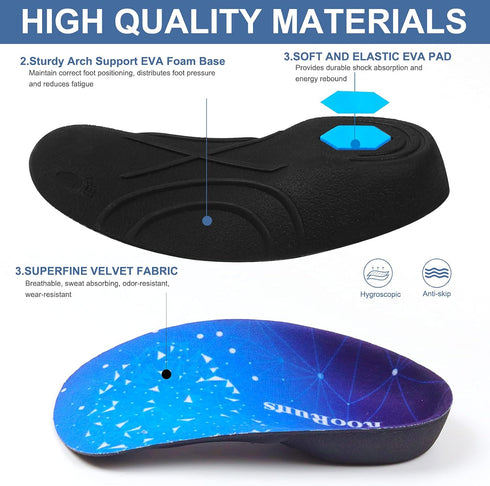 RooRuns Plantar Fasciitis 3/4 Length Insoles for Men Women, High Arch Support Orthotic Shoe Inserts for Work Boots, Flat Feet, Over-Pronation, Sup...