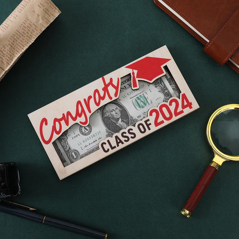 Graduation Money Holder Graduation Gift Wooden Graduation Card Box Cash Holder Envelope Class of 2024 Senior Money Gift for Graduates (2PCS red)...