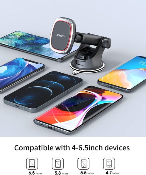 APPS2Car Magnetic Phone Mount, Dashboard Windshield Suction Cup Car Phone Holder Phone Mount with 6 Strong Magnets, Adjustable Telescopic Arm, Com...