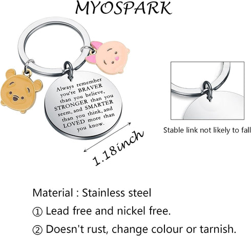 MYOSPARK Pooh Bear Gift Piglet Keychain Movie Inspired Gift Friendship Jewelry BFF Gift You are Braver Stronger Smarter...