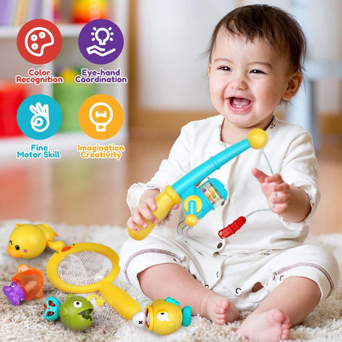 Baby Bath Toys for Kids Ages 1-3, Magnetic Fishing Games with Floating Bathtub Wind-Up Toys & Fishing Net, Fishing Rod Water Pool Toys for Toddler...