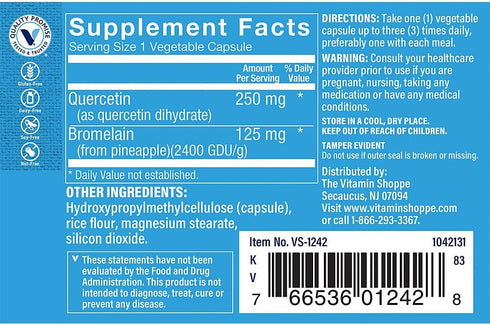 The Vitamin Shoppe Quercetin with Bromelain - 250mg Antioxidant (60 Capsules)...
