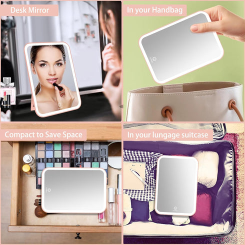 Lighted Makeup Mirror with Lights, Vanity Mirror with LED Brightness Adjustable Portable USB Rechargeable, Light Up Tabletop Cosmetic Compact Mirr...