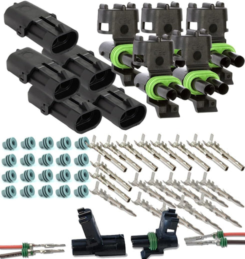 5 Completed Set (2 Circuits) Weatherpack, Waterproof, Terminal Kit 14, 16 AWG...