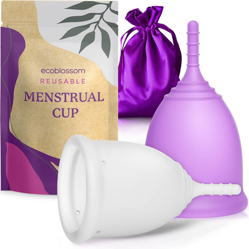 EcoBlossom Reusable Menstrual Cup Set - The Most Reliable Medical Grade Silicone Period Cups - Comfortably use for 12 Hours (2 Regular Cups)...