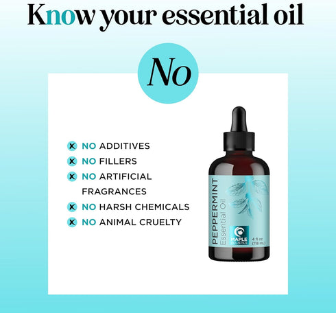 Peppermint Essential Oil for Diffuser Aromatherapy - 100% Pure Peppermint Oil for Hair Skin and Nails Plus Undiluted Refreshing Aromatherapy Essen...