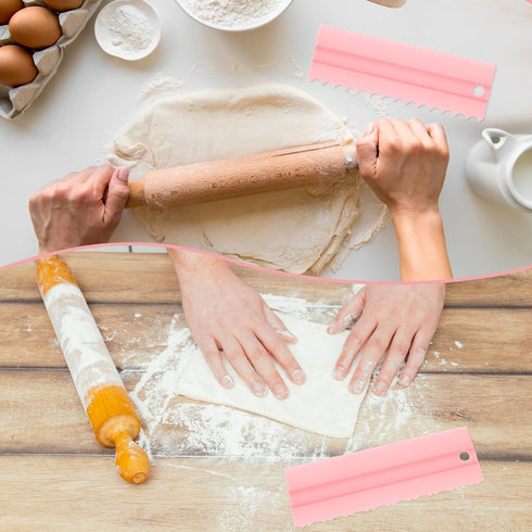 4Pcs Cake Scraper Set, 8.1 Inches Lengthen Cake Scraper Smoother Multipurpose Decorating Comb and Icing Smoother DIY Tool Sawtooth Cake Scraper fo...