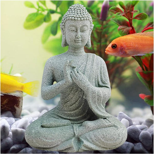 Aquarium Buddha Statue Japanese Buddah Figurine Fish Tank Buda Sculpture Zen Sandstone Ornaments Underwater Landscape Decoration,Gift...