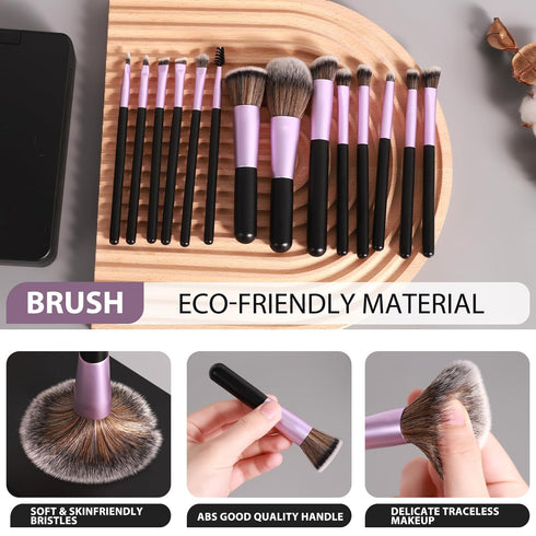 Travel Makeup Brush Set with LED Mirror, Professional and Mini Makeup Brushes Set 14Pcs, Eye Shadows Makeup Set Storage Box (Purplish Black)...