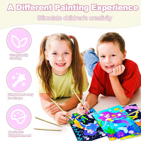 BAOXUE Scratch Art for Kids, Mermaids Black Rainbow Scratch Paper Set-Arts and Crafts & Supplies, DIY Activity & Party Games, Mermaid Toys Gifts f...