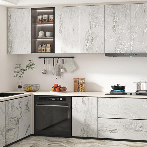 Matte Beige/Silver Marble Contact Paper Textured Beige Granite Peel and Stick Wallpaper Countertops Vinyl Waterproof Self Adhesive Wall Paper Roll...