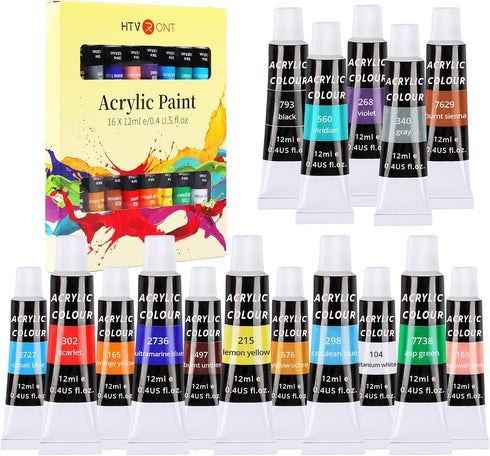HTVRONT Acrylic Paint Set 16 Colors Acrylic Paint (12ml, 0.41 Oz), Painting Kits for Adults Non-Toxic Paints Gifts for Beginners Children Artists,...