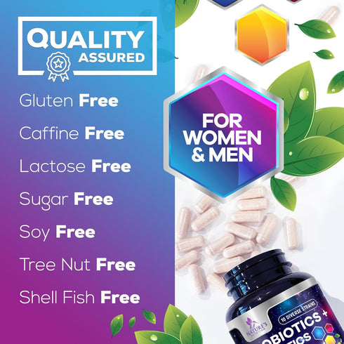 Daily Probiotic and Prebiotic Supplement 60 Billion CFU Capsule for Women & Men - 10 Diverse Strains - Acidophilus Prebiotics & Probiotics for Dig...