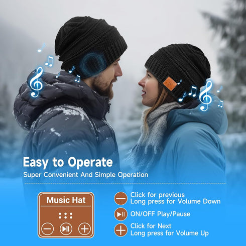 Bluetooth Beanie Hat for Men Women Warm Soft Bluetooth Beanie with Built-in Mic Stereo Speaker Headphones (Black)......