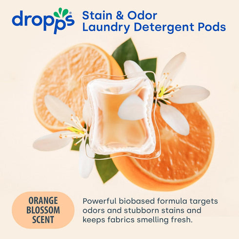 Dropps Stain & Odor Laundry Detergent Pods: Orange Blossom | 64 Count | HE Compatible + All Washers | Cold Wash + All Temperatures | Tackles Tough...
