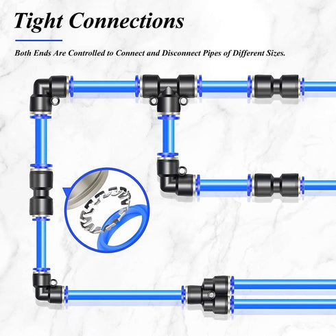 TAILONZ PNEUMATIC Blue Straight Reducing 1/2" Tube OD x 3/8" Tube OD Tube OD Push to Connect Tube Fittings Push Lock PG1/2-3/8 (Pack of 10)...