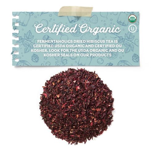 Fermentaholics Dried Hibiscus Flowers, Cut and Sifted – 4 oz – USDA Certified Organic – OU Kosher - Great for Flavoring, Kombucha & Water Kefir...