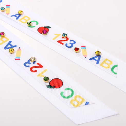 Teacher Hair Bows for Women Teacher ABC Pencil Hair Bow Clips Jeweled Satin Ribbon Bow Barrette Hair Clip Back to School Accessories Teacher Appre...