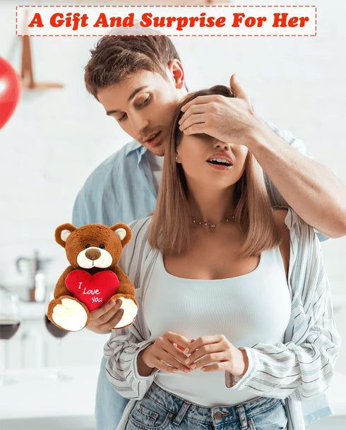 I Love You! 10'' Teddy Bear with Red Heart, Soft Plush Bear Doll Stuffed Animal Toys Valentines Day Decor Gifts for Her/Girlfriend Lover Mom Kids ...
