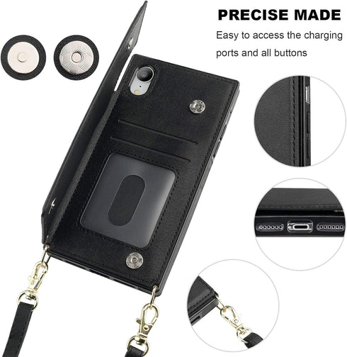 Bocasal Crossbody Wallet Case for iPhone Xr Credit Card Holder PU Leather Kickstand Shockproof Detachable Cross Body Strap Lanyard Magnetic Closur...