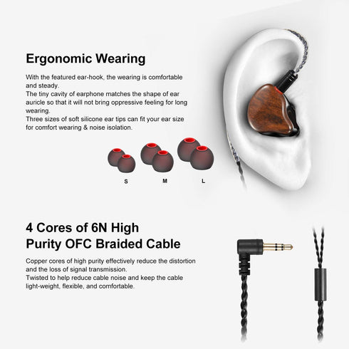 in Ear Monitor Headphones, HiFi Stereo IEM Earphones, Dynamic Dual Driver Wired Earbuds with Detachable Cable, Noise Canceling Headset for Singers...