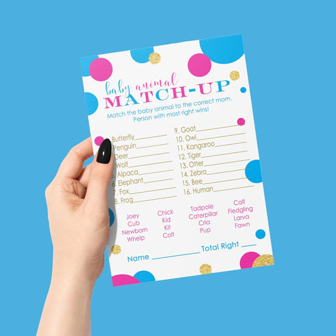Baby Shower Animal Matching Games - 25 Pack - Fun Guessing Gender Neutral Party Game Cards - Boy or Girl Favors, Pink and Blue, 4x6...