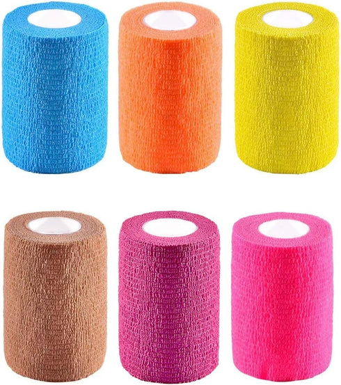 6 Pack 3” x 5 Yards Self Adhesive Elastic Bandage Wrap Stretch Self-Adherent Tape for First Aid,Sports, Wrist, Ankle (6 Colors)...