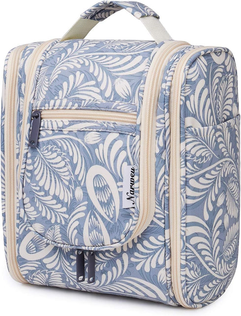 Narwey Hanging Toiletry Bag Women Travel Makeup Bag Organizer Toiletries Bag for Travel Size Essentials Accessories Cosmetics (Medium, Blue Leaf-1...