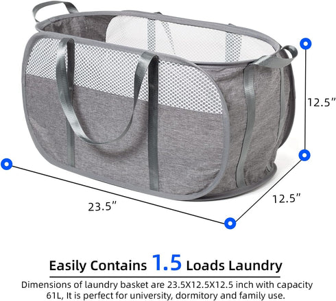 Tear Proof Pop Up Laundry Hampers, with Strong Handles Laundry Hamper, Easy to Carry & Go Up and Down Stairs, Honeycomb Mesh-Breathable, Easy to C...