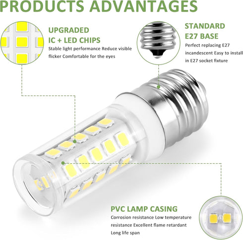 E17 Appliance Led Light Bulb,Kei D28A Refrigerator Bulb-6000K 3W AC100-130V Daylight White Refrigerator Light Bulb Replacement Compatible for Frig...