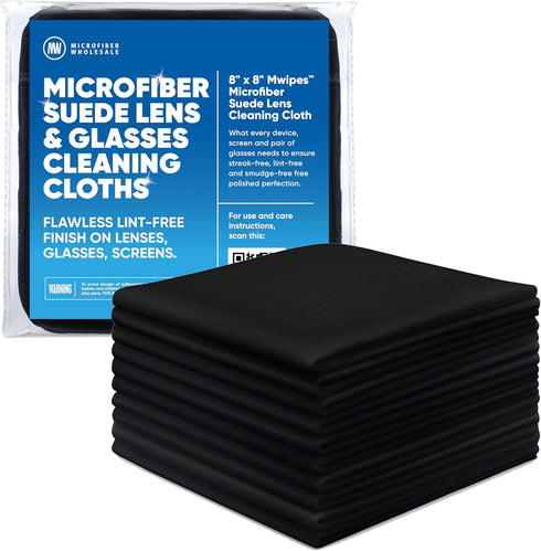 Premium Lens Screen Cleaning Cloth by Microfiber Wholesale | Black | 8”x8” | 10pk | Soft Microfiber Suede | Compact Size Reusable | No Lint Scratc...