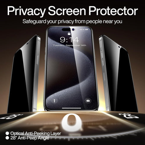 SmartDevil 2Pack Privacy Screen Protector for iPhone 15 with 2 Pack Camera Lens Protector, 9H Anti-Spy Privacy Tempered Glass, Anti-Shatter, Bubbl...