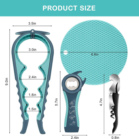 Jar Opener for Weak Hands, Seniors with Arthritis, 5 in 1 Multi Function Bottle Opener Lid Opener For Arthritic Hands with Non Slip Rubber Jar ope...