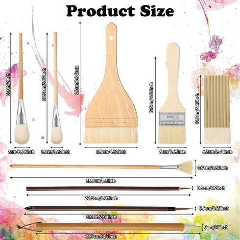 Geelin 9 Pcs Pottery Glaze Brushes Ceramic Brushes Set Different Shapes Glaze Brushes for Pottery Acrylic Watercolor Wool Bristle Art Paintbrush S...