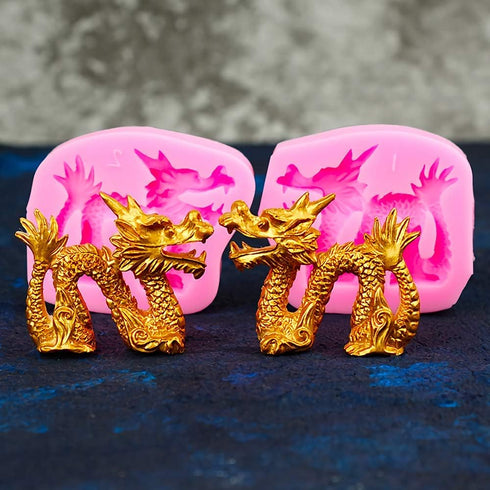 2Pcs/Set 3D Dragon Fondant Mold - Chinese Zodiac Dragon Silicone Gum Paste Sugar Craft Mold for Cake, Cupcake Topper Decorating Tools...