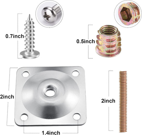 Leg Mounting Plates, 4 Sets Furniture Leg Attachment Plates, 5/16"(M8) Industrial Grade Flat Mounting T-Plates with Hanger Bolts, Screws, Strength...
